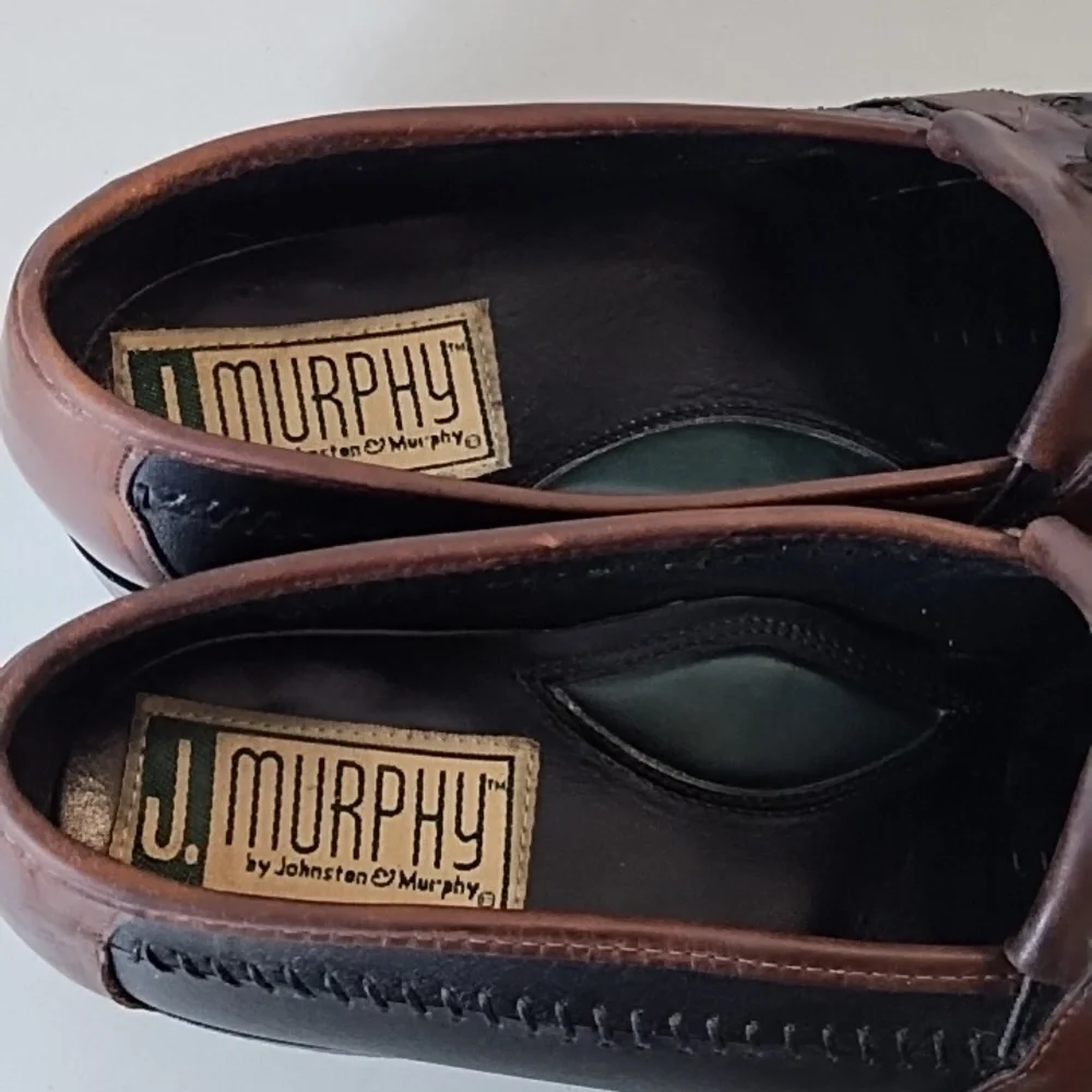 J Murphy Soft Supple Leather Uppers & Soles Black & Brown Tassel Loafers 10N